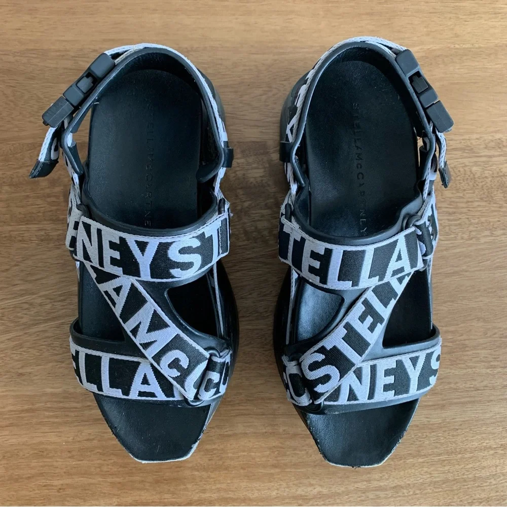 Stella McCartney Black and White Logo Platform Sandals - Picture 2 of 7